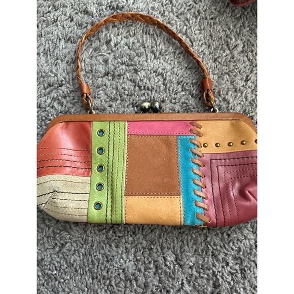 Fossil Handbags - Vintage Fossil Clutch Purse with kiss closurr. Leather with braided strap